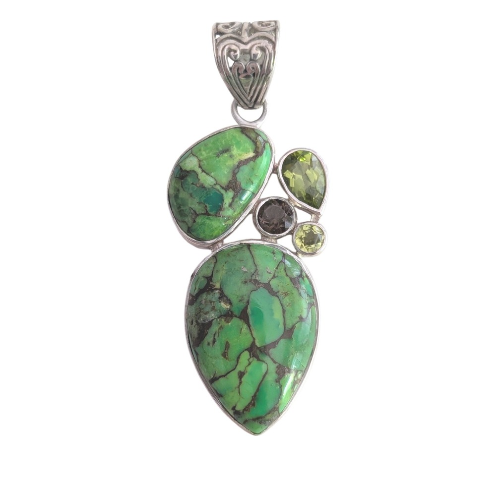 Arya Sterling Silver 925 Green Turquoise Peridot Multi Gemstone Pendant Signed